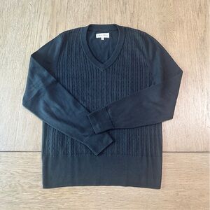 Sport Haley Cable Knit V-Neck Sweater Size Large Black